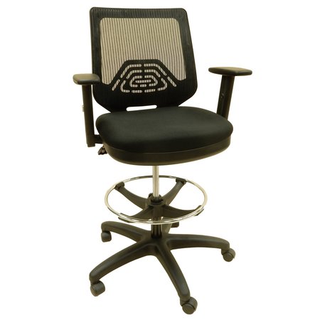 SHOPSOL Drafting Chair Fabric Seat Mesh Back 20 in to 30 in Seat Ht Adj. 300 lbs. Seat Cap Armrest Casters 1010822